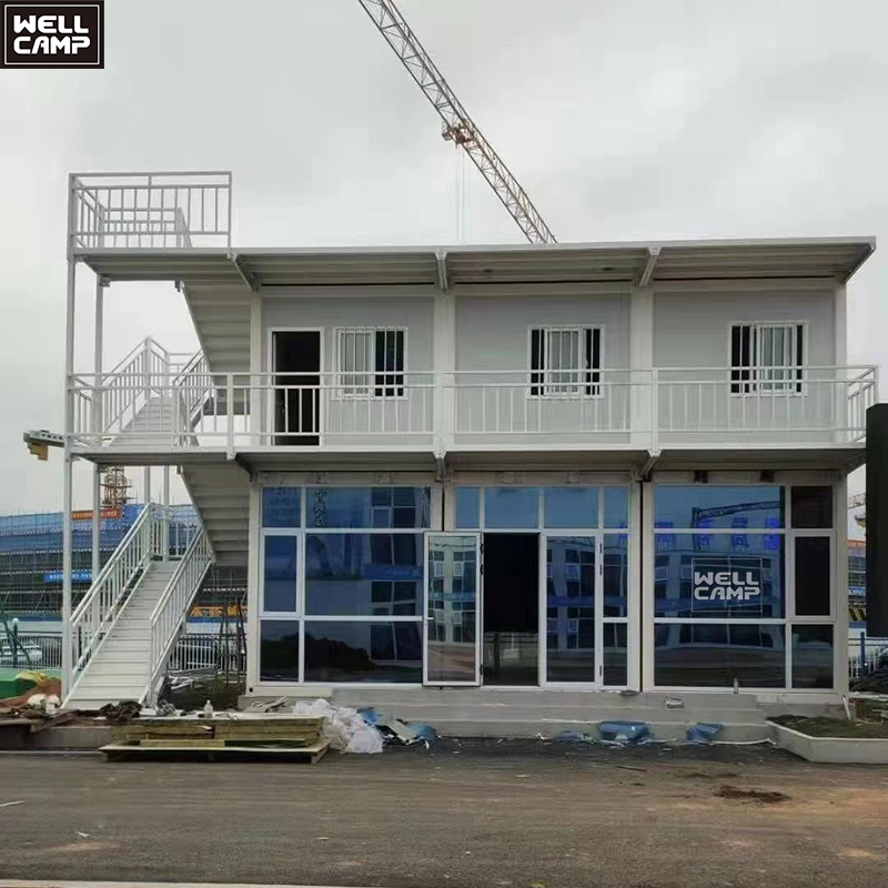 Luxury modern double storey flat pack container villa hotel firm living prefab glass house modular home with OEM customized